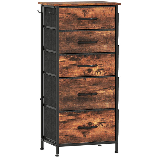 HOMCOM Chest of Five Fabric Drawers - Rustic Brown