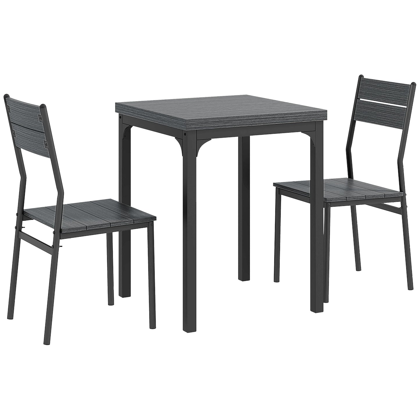 HOMCOM Three-Piece Minimal and Compact Dining Set, Grey Wood Grain