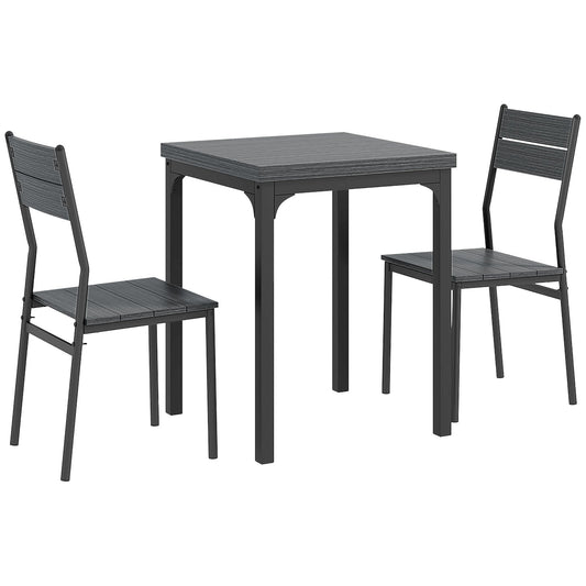 HOMCOM Three-Piece Minimal and Compact Dining Set, Grey Wood Grain