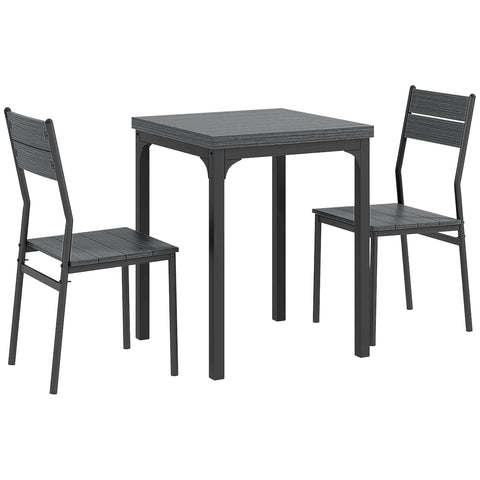 HOMCOM Three-Piece Minimal and Compact Dining Set, Grey Wood Grain