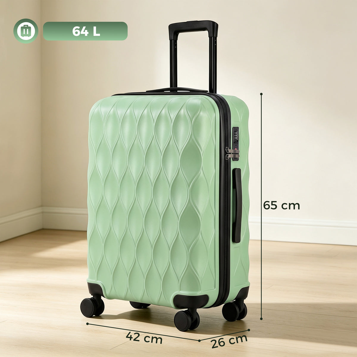 HOMCOM 2-Piece Luggage Set, ABS Hard Shell Carry On Suitcase Set with TSA Lock, USB Port, Spinner Wheels, 12/20 inch, Green