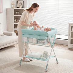 Diaper Changing Station with 3 Position Adjustable Level and 4 Universal Wheels-Green