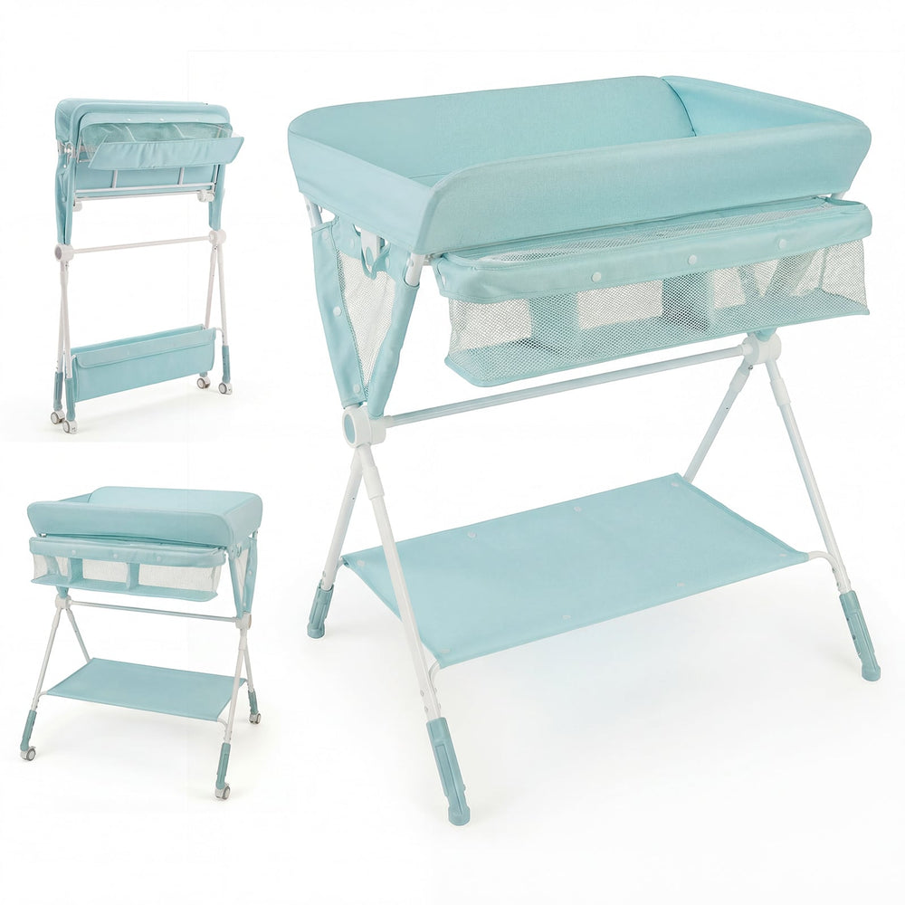 Diaper Changing Station with 3 Position Adjustable Level and 4 Universal Wheels-Green