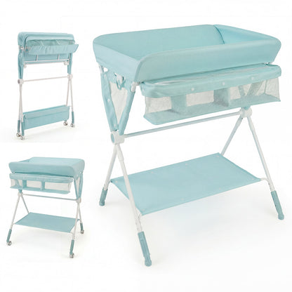 Diaper Changing Station with 3 Position Adjustable Level and 4 Universal Wheels-Green