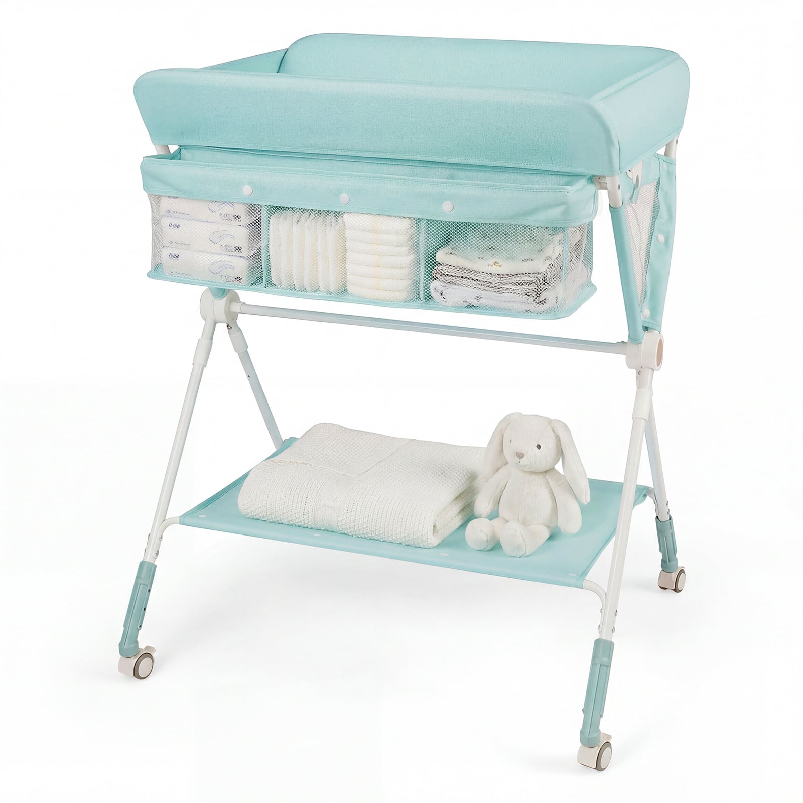 Diaper Changing Station with 3 Position Adjustable Level and 4 Universal Wheels-Green