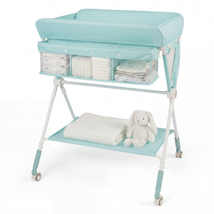 Diaper Changing Station with 3 Position Adjustable Level and 4 Universal Wheels-Green