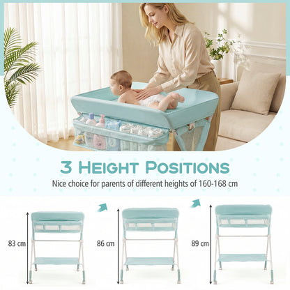 Diaper Changing Station with 3 Position Adjustable Level and 4 Universal Wheels-Green