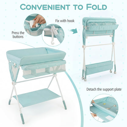 Diaper Changing Station with 3 Position Adjustable Level and 4 Universal Wheels-Green