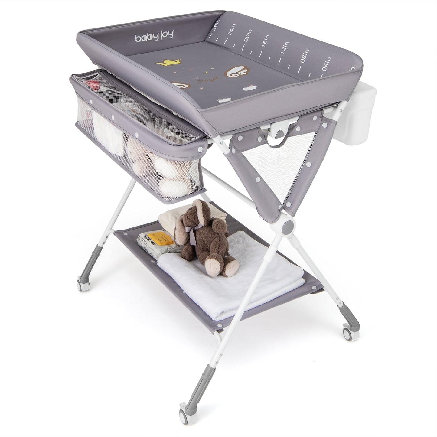 Diaper Changing Station with 3 Position Adjustable Level and 4 Universal Wheels-Grey