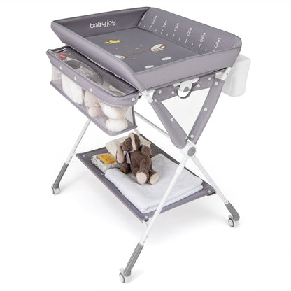 Diaper Changing Station with 3 Position Adjustable Level and 4 Universal Wheels-Grey