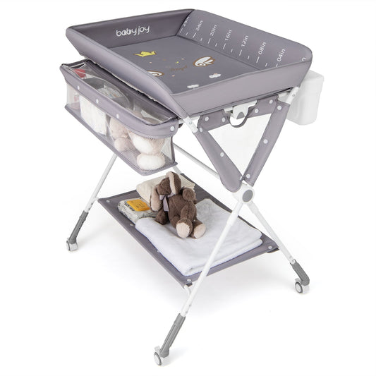 Diaper Changing Station with 3 Position Adjustable Level and 4 Universal Wheels-Grey