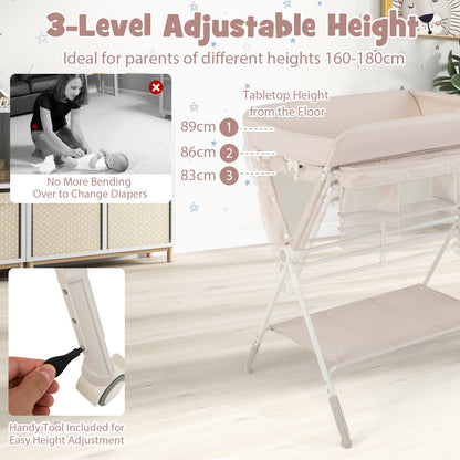 Diaper Changing Station with 3 Position Adjustable Level and 4 Universal Wheels-Natural