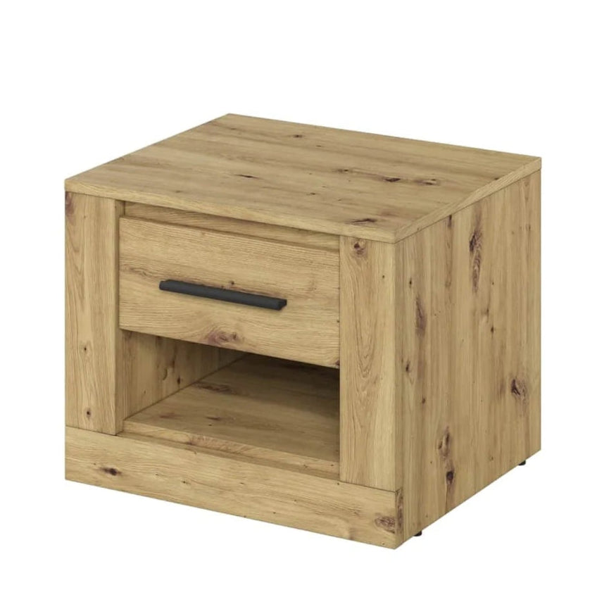 Wooden nightstand with a drawer on a white background