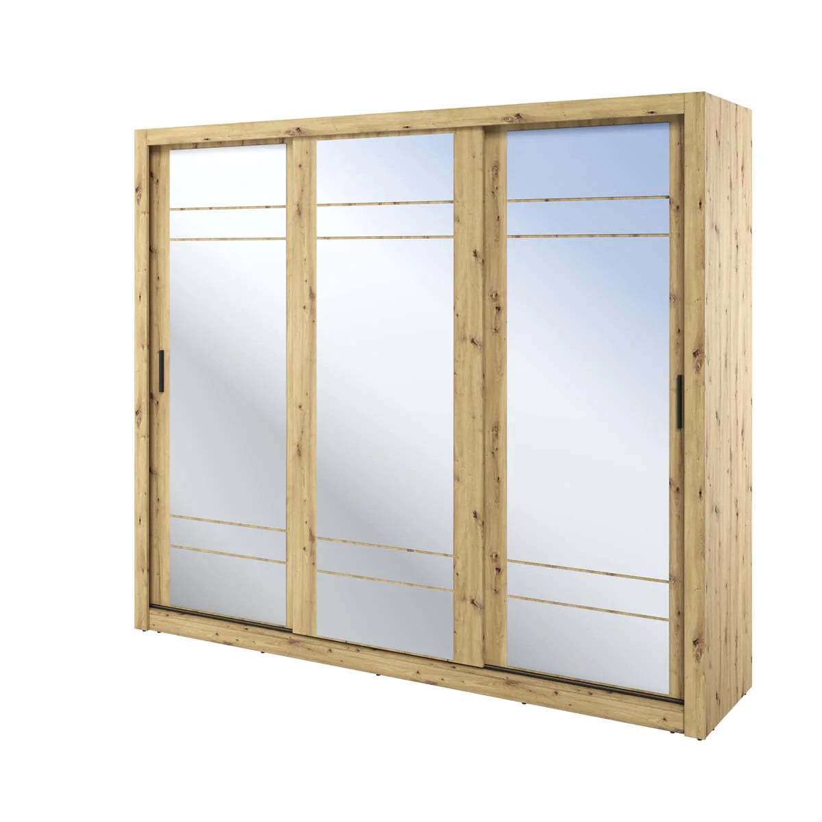 Wooden sliding wardrobe with glass panels on a white background