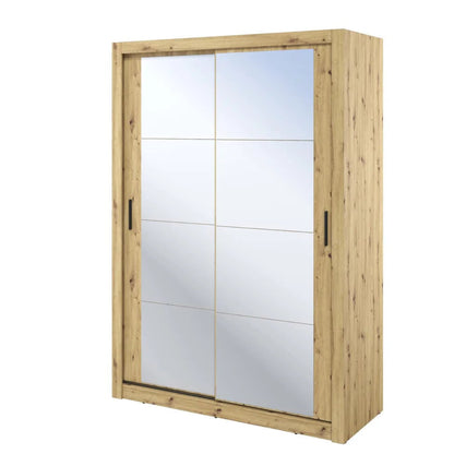 Wooden wardrobe with mirror doors on a white background