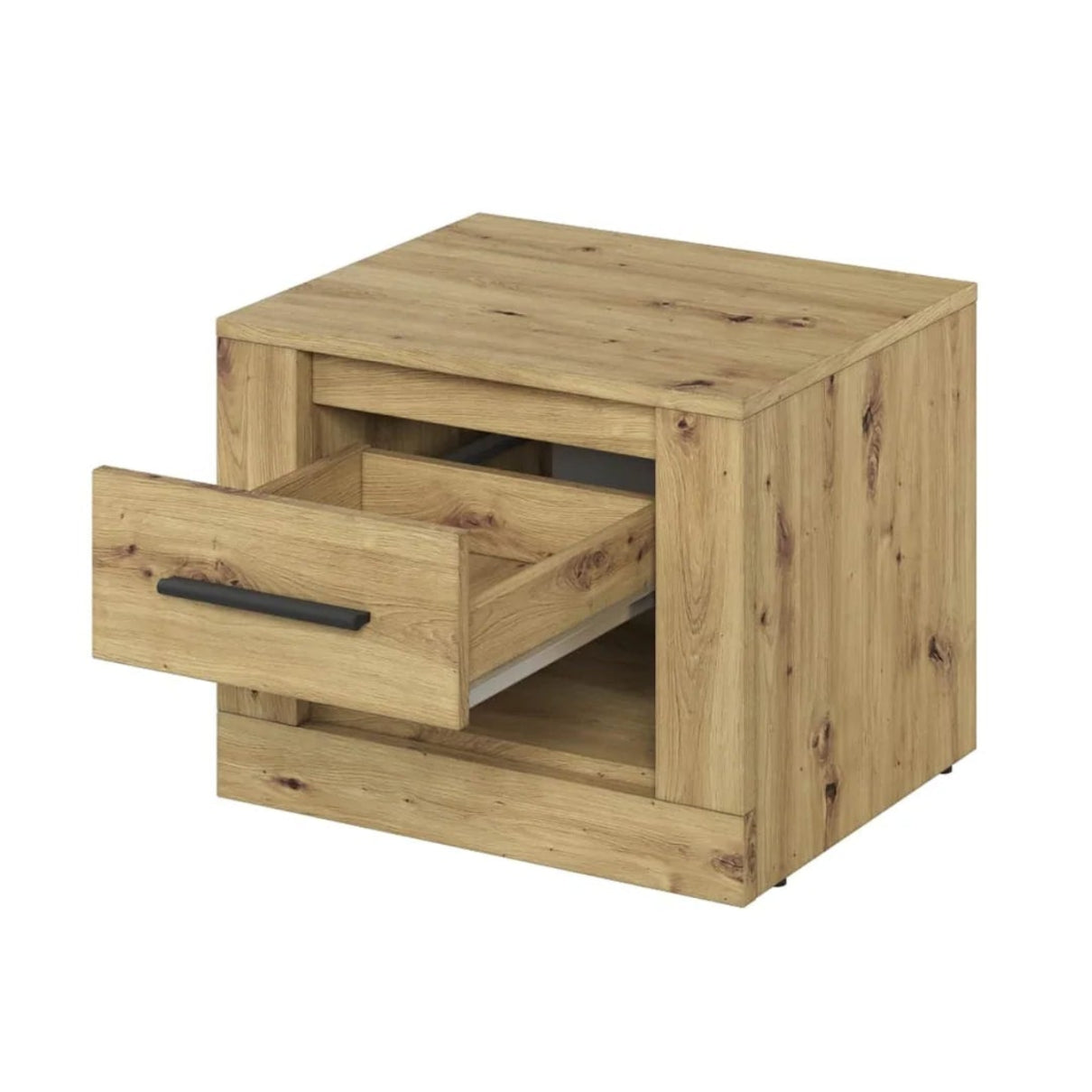 Wooden nightstand with a drawer on a white background