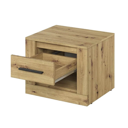Wooden nightstand with a drawer on a white background