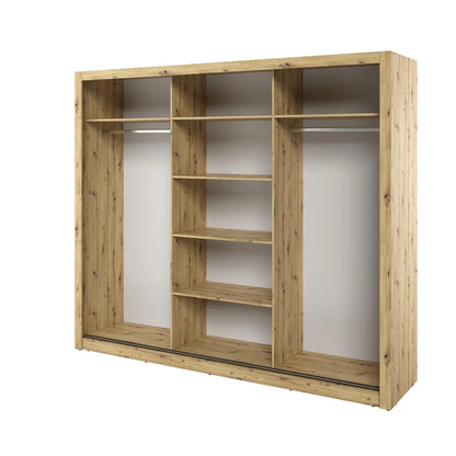 Wooden wardrobe with sliding doors on a white background