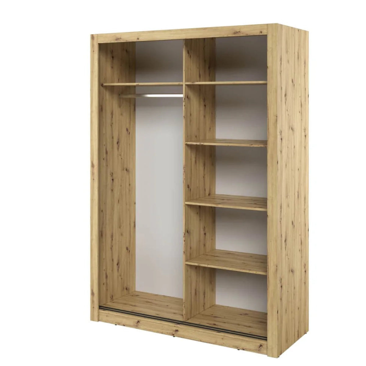 Wooden wardrobe with sliding doors on a white background