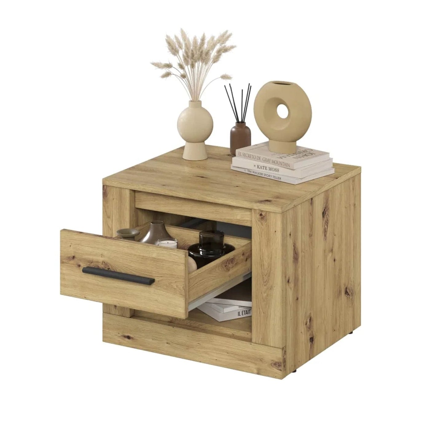 Wooden corner cabinet with a drawer on a white background