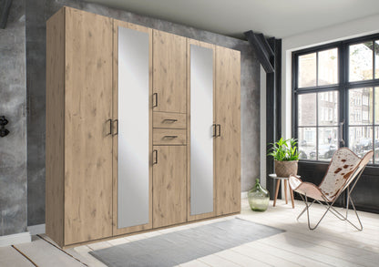 DOCKER 5 Door Mirrored Wardrobe Oak 225cm