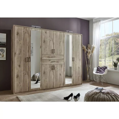 DOCKER 6 Door Mirrored Wardrobe Oak 270cm