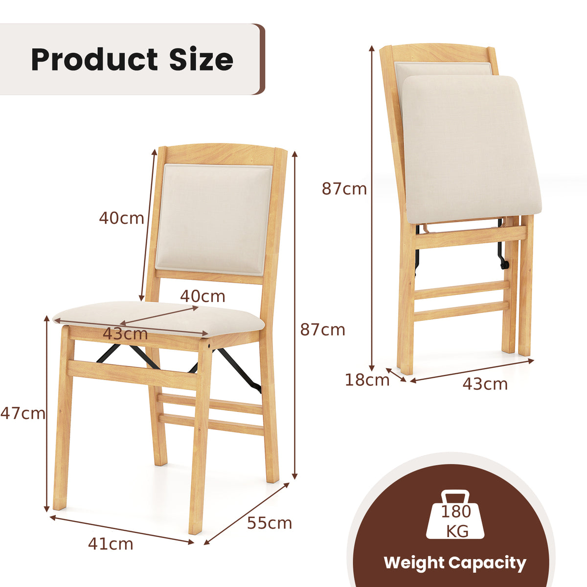 Dining Chair Set of 4 with Padded Seat and Soft Backrest-Beige