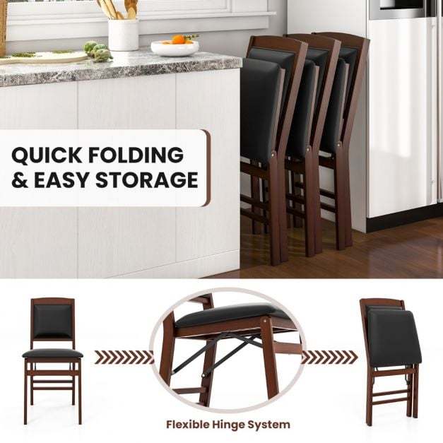 Dining Chair Set of 4 with Padded Seat and Soft Backrest-Brown