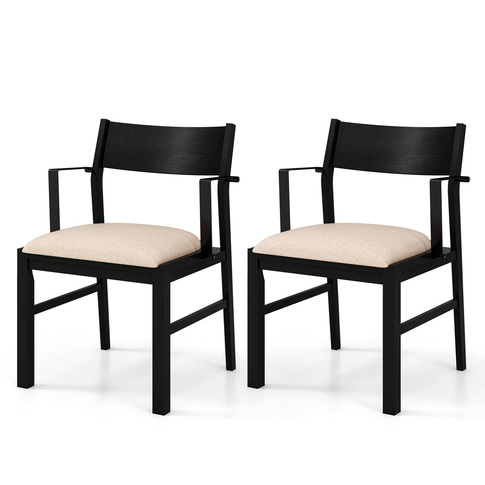Dining Chair with Arms Set of 2 with Contoured Backrest and Padded Seat and Rubber Wood Legs- Black & Cream