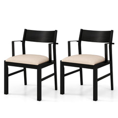 Dining Chair with Arms Set of 2 with Contoured Backrest and Padded Seat and Rubber Wood Legs- Black & Cream
