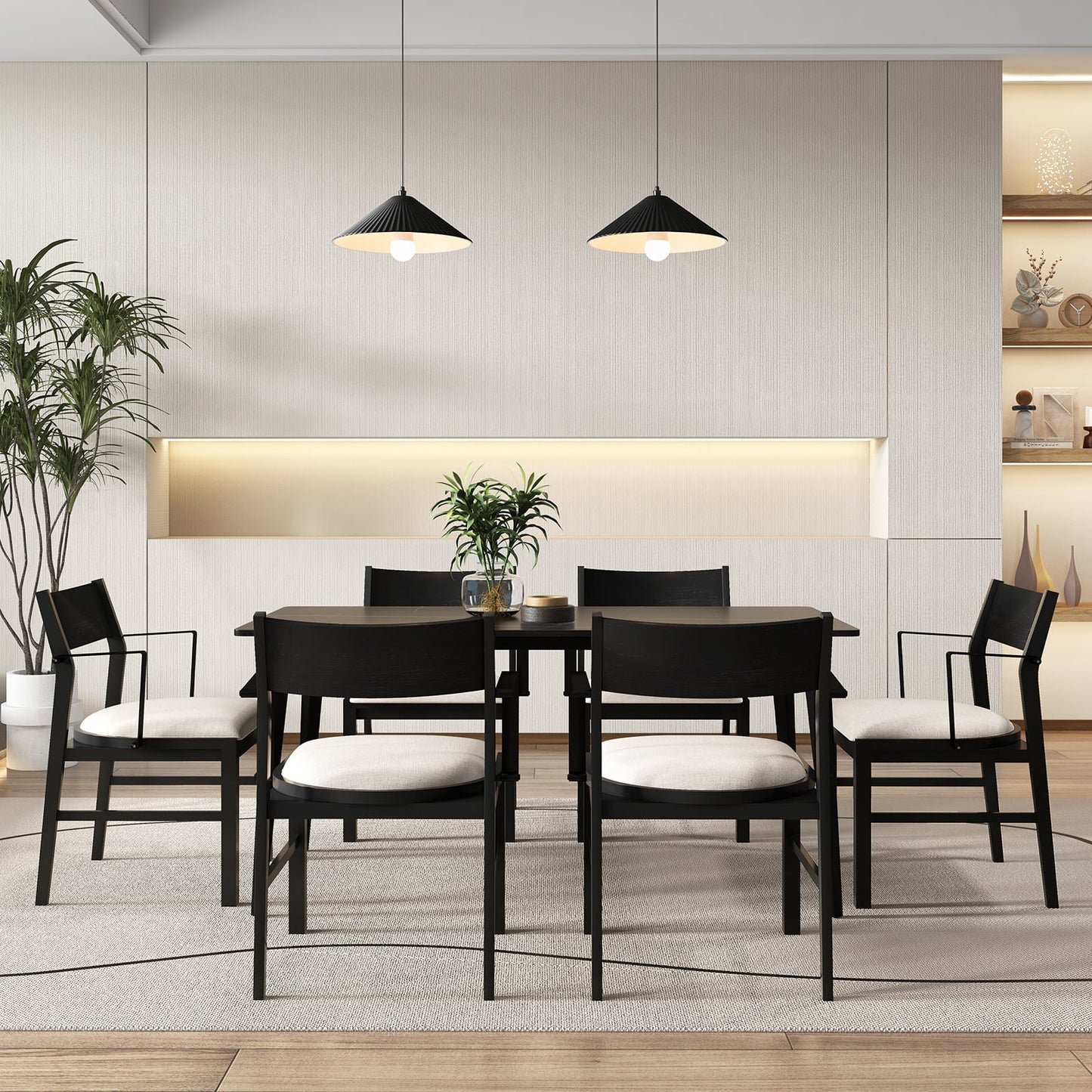 Dining Chair with Arms Set of 2 with Contoured Backrest and Padded Seat and Rubber Wood Legs-White
