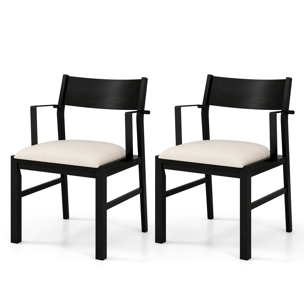 Dining Chair with Arms Set of 2 with Contoured Backrest and Padded Seat and Rubber Wood Legs-White