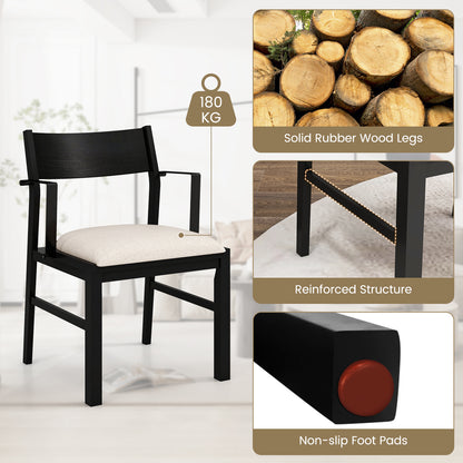 Dining Chair with Arms Set of 2 with Contoured Backrest and Padded Seat and Rubber Wood Legs-White