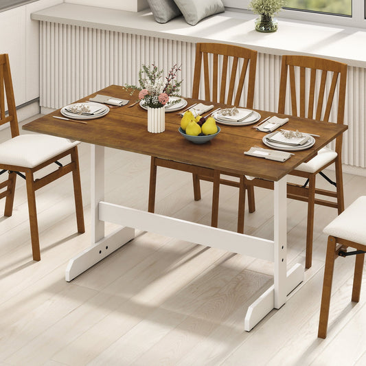 Dining Table for 4-6 People Rectangular Kitchen Table with Solid Wood Trestle Base-Walnut