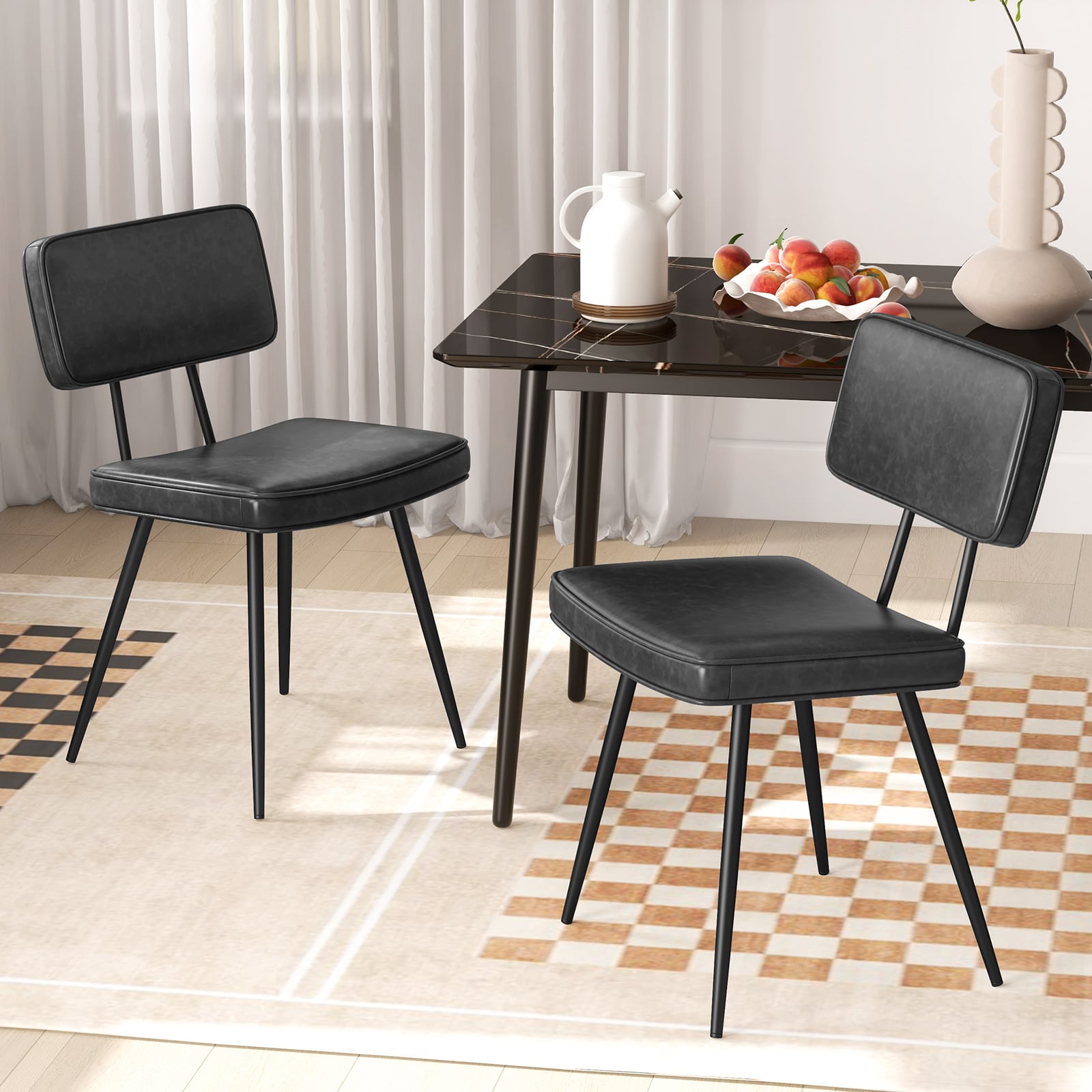 Kitchen Faux Leather Upholstered Dining Chair Set of 2-Black