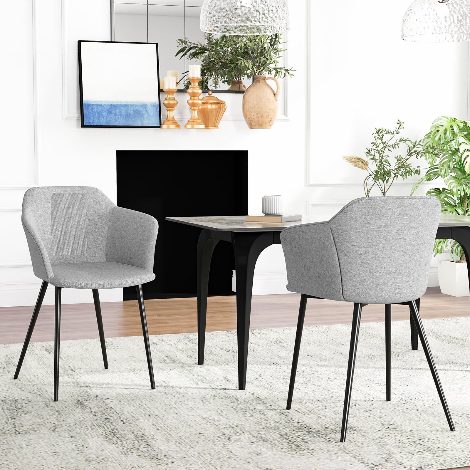Dining Chairs Set of 2 with Ergonomic Backrest Design and Wide Armrest-Off-White