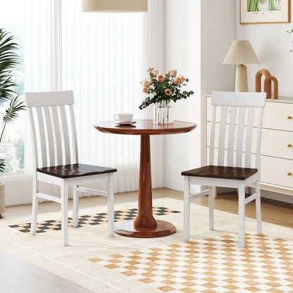 Dining Chairs Set of 2 with Hollowed Backrests and Rubber Wood Seats-Walnut &amp; White