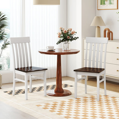 Dining Chairs Set of 2 with Hollowed Backrests and Rubber Wood Seats-Walnut &amp; White
