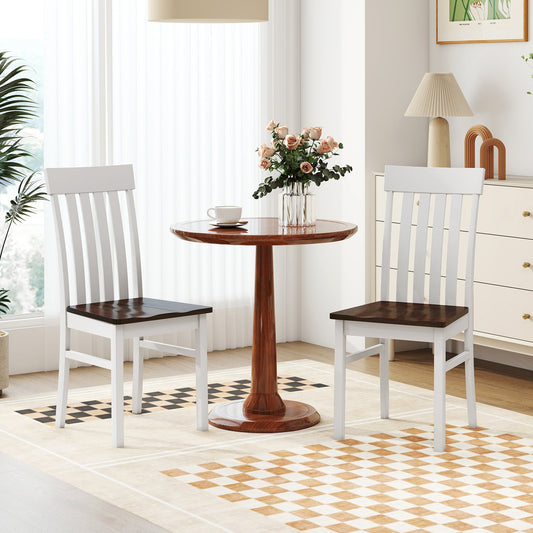 Dining Chairs Set of 2 with Hollowed Backrests and Rubber Wood Seats-Walnut &amp; White
