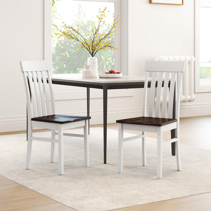Dining Chairs Set of 2 with Hollowed Backrests and Rubber Wood Seats-Walnut &amp; White