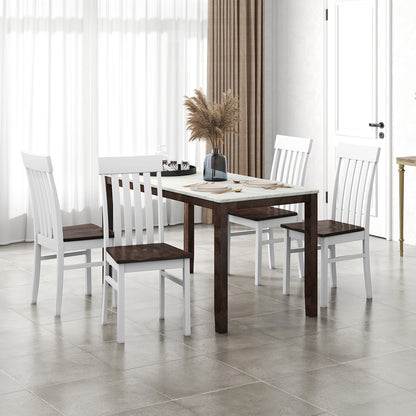 Dining Chairs Set of 2 with Hollowed Backrests and Rubber Wood Seats-Walnut &amp; White