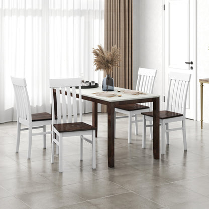 Dining Chairs Set of 2 with Hollowed Backrests and Rubber Wood Seats-Walnut &amp; White