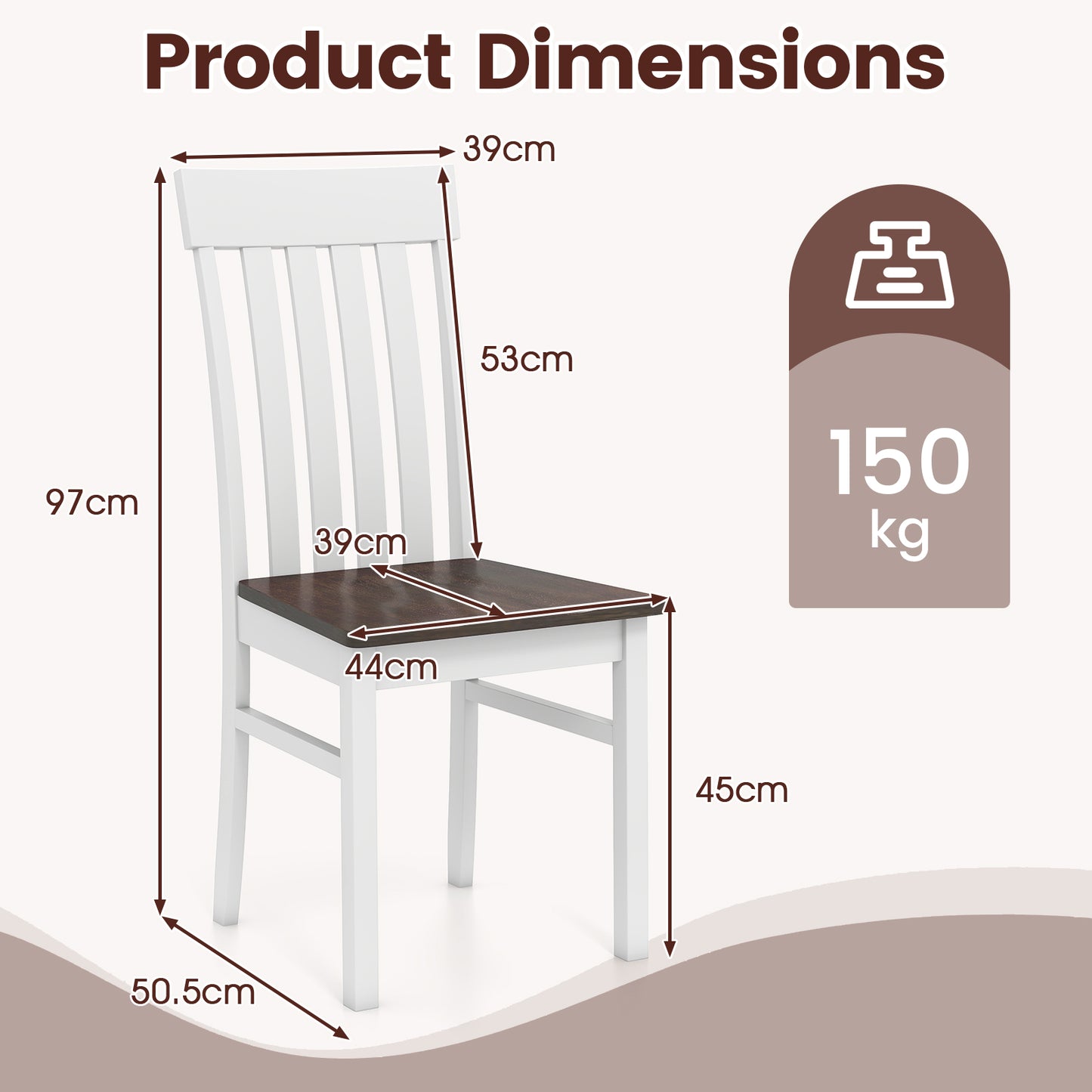 Dining Chairs Set of 2 with Hollowed Backrests and Rubber Wood Seats-Walnut &amp; White