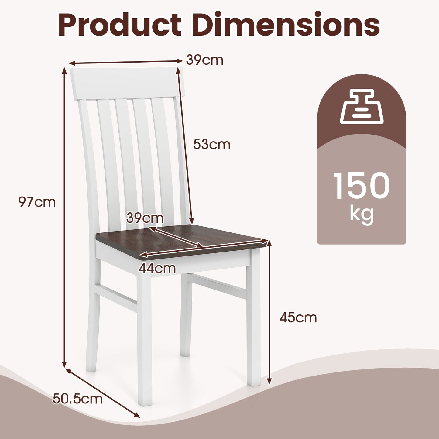 Dining Chairs Set of 2 with Hollowed Backrests and Rubber Wood Seats-Walnut &amp; White