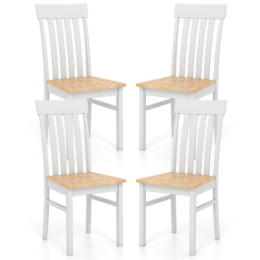 Dining Chairs Set of 2/4 with Hollowed Backrests and Rubber Wood Seats-Natural-Set of 4