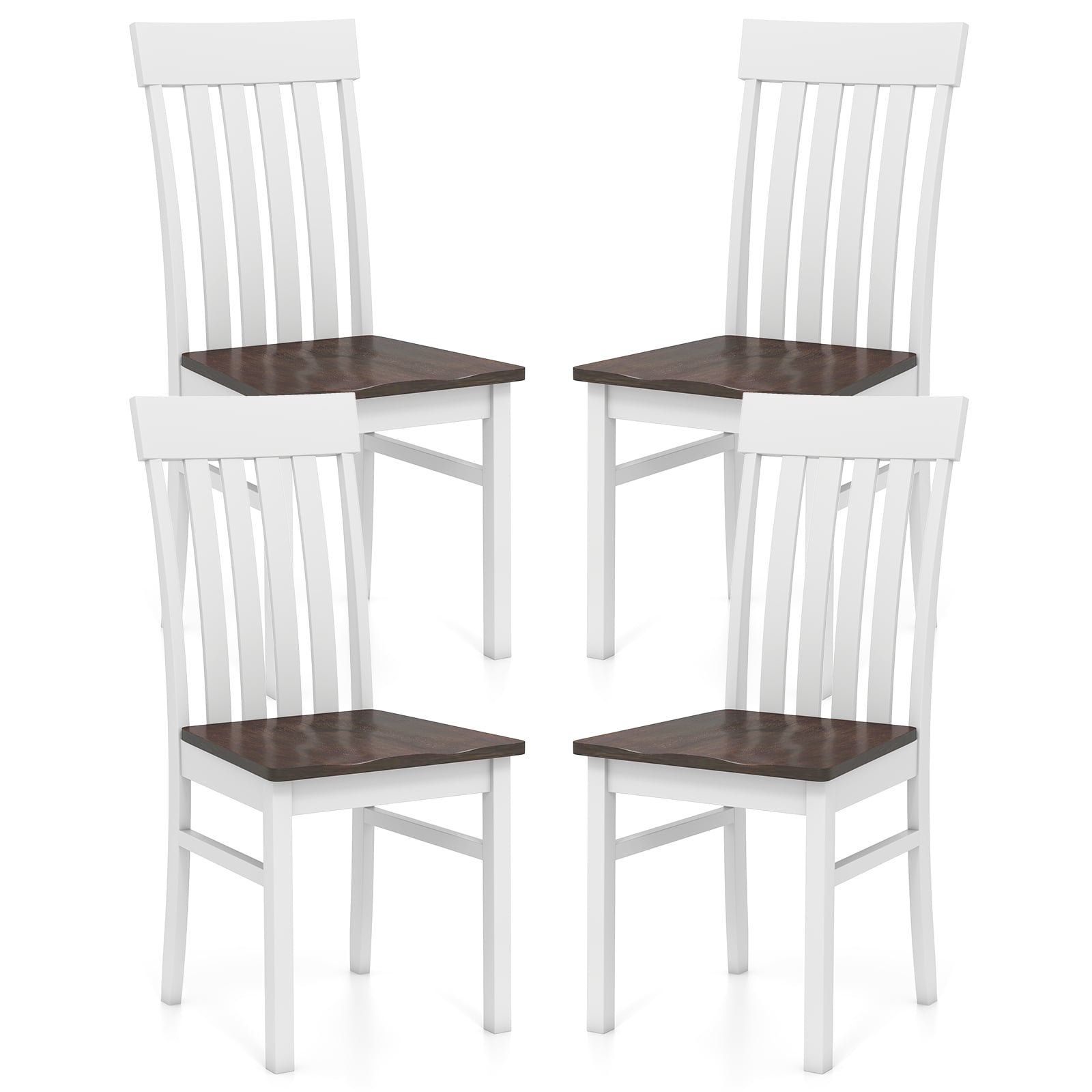 Dining Chairs Set of 2/4 with Hollowed Backrests and Rubber Wood Seats-Walnut-Set of 4