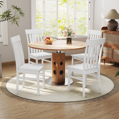 Dining Chairs Set of 2/4 with Hollowed Backrests and Rubber Wood Seats-White-Set of 4