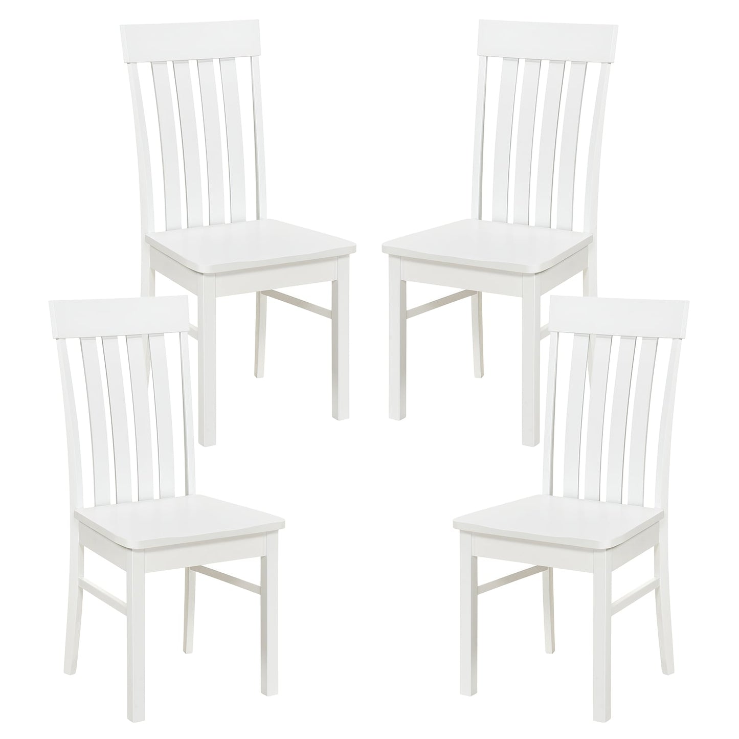 Dining Chairs Set of 2/4 with Hollowed Backrests and Rubber Wood Seats-White-Set of 4
