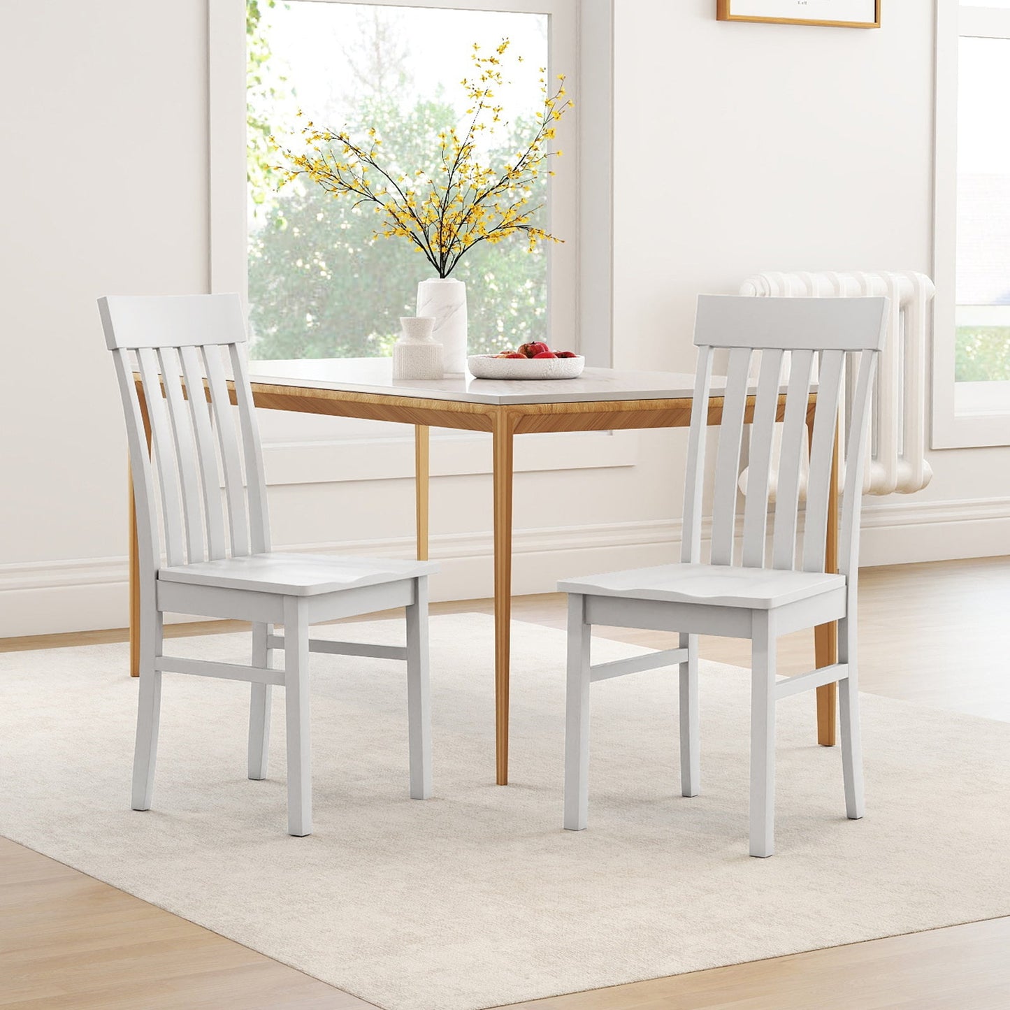 Dining Chairs Set of 2/4 with Hollowed Backrests and Rubber Wood Seats-White-Set of 4