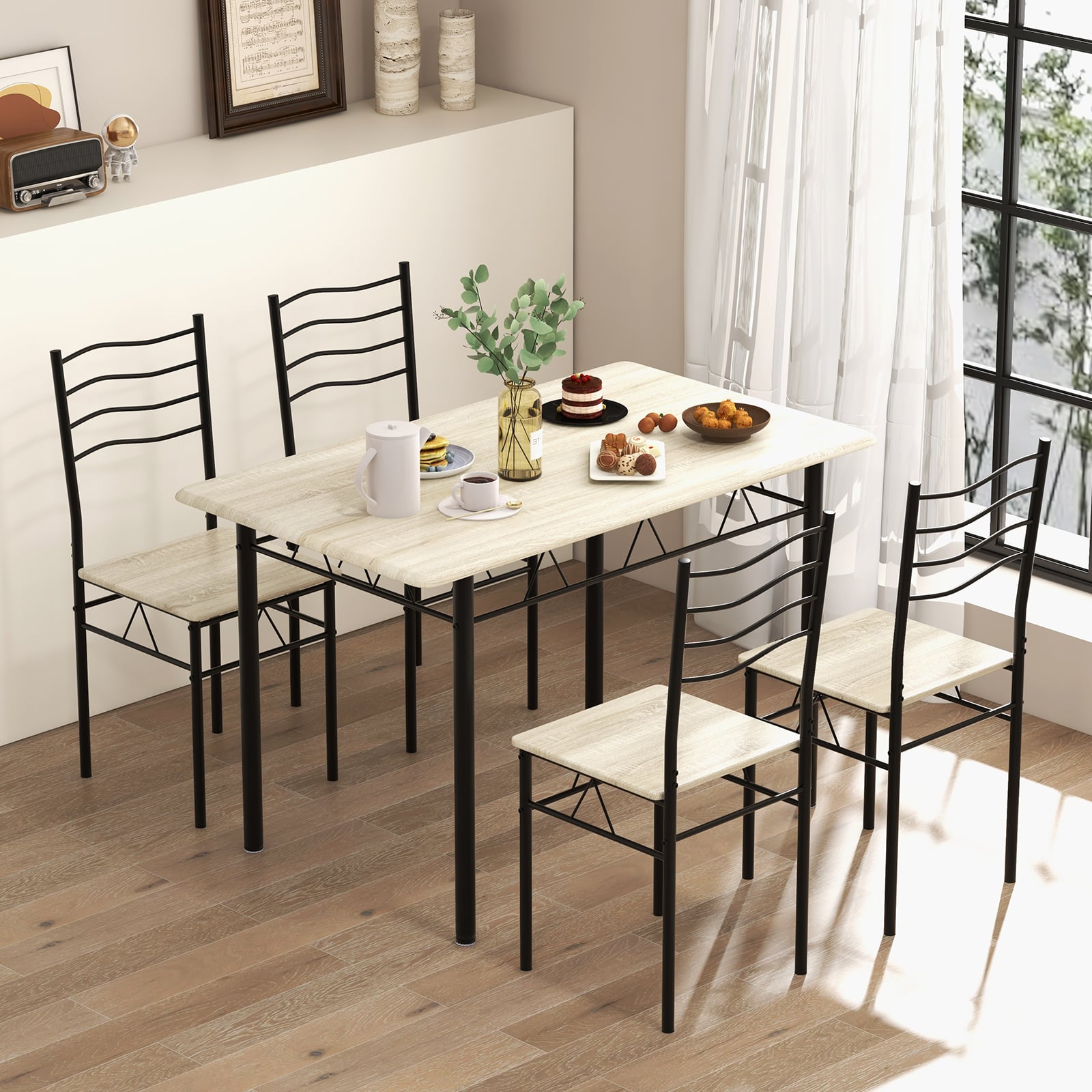 Counter Height Table with Spacious Rectangular Tabletop for Home Restaurant-Natural